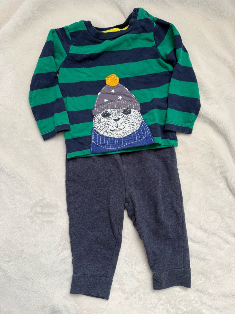 Baby Boden Heather Navy Hoodie with Yellow Drawcord